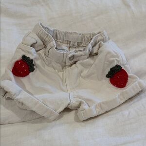 Zara Cream Shorts with Red Strawberry Accents embroidery